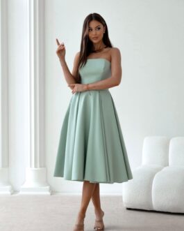 CHANELL – sukienka gorsetowa o długości midi w kolorze szałwii