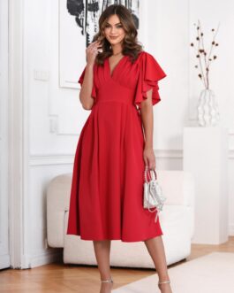 GRETA – sukienka midi z krótkim rękawem w kolorze czerwonym