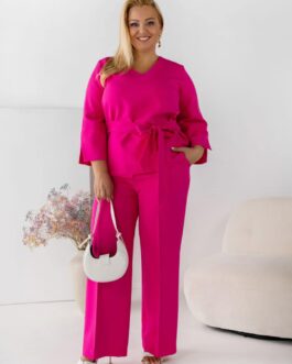 LUX – komplet bluzka z rękawkiem & spodnie w kolorze amarantu