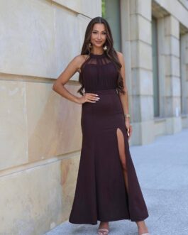 SORAYA – sukienka gorsetowa o długości maxi w kolorze brązowym