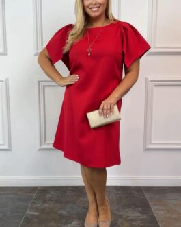 ELIZA –  sukienka trapezowa z krótkim rękawkiem w kolorze czerwonym