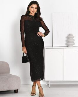 Komplet MONTE CARLO – top z długim rękawem oraz ołówkową spódnicą w kolorze czarnym