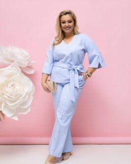 Komplet LUX – bluzka z rękawkiem i spodnie w kolorze baby blue