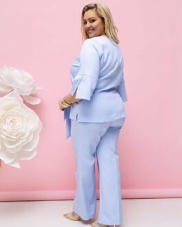 Komplet LUX – bluzka z rękawkiem i spodnie w kolorze baby blue