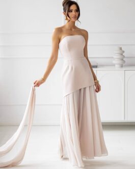 ROZALIA – suknia gorsetowa o długości maxi z szalem w kolorze beżowym