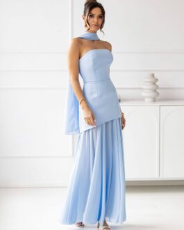 ROZALIA – suknia gorsetowa o długości maxi z szalem w kolorze błękitnym
